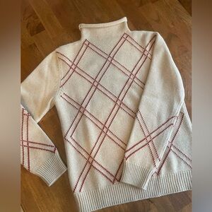 Women's Cream and Red Argyle Sweater